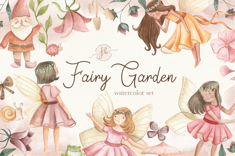 Fairy Garden Watercolor Clipart Enchanted Forest Digital Download image 1