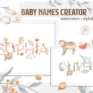 Aquarell Clipart Alphabet Tiere benutzerdefinierte Baby-Name