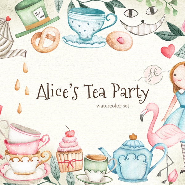 Alice In Wonderland Tea Party Watercolor Clipart