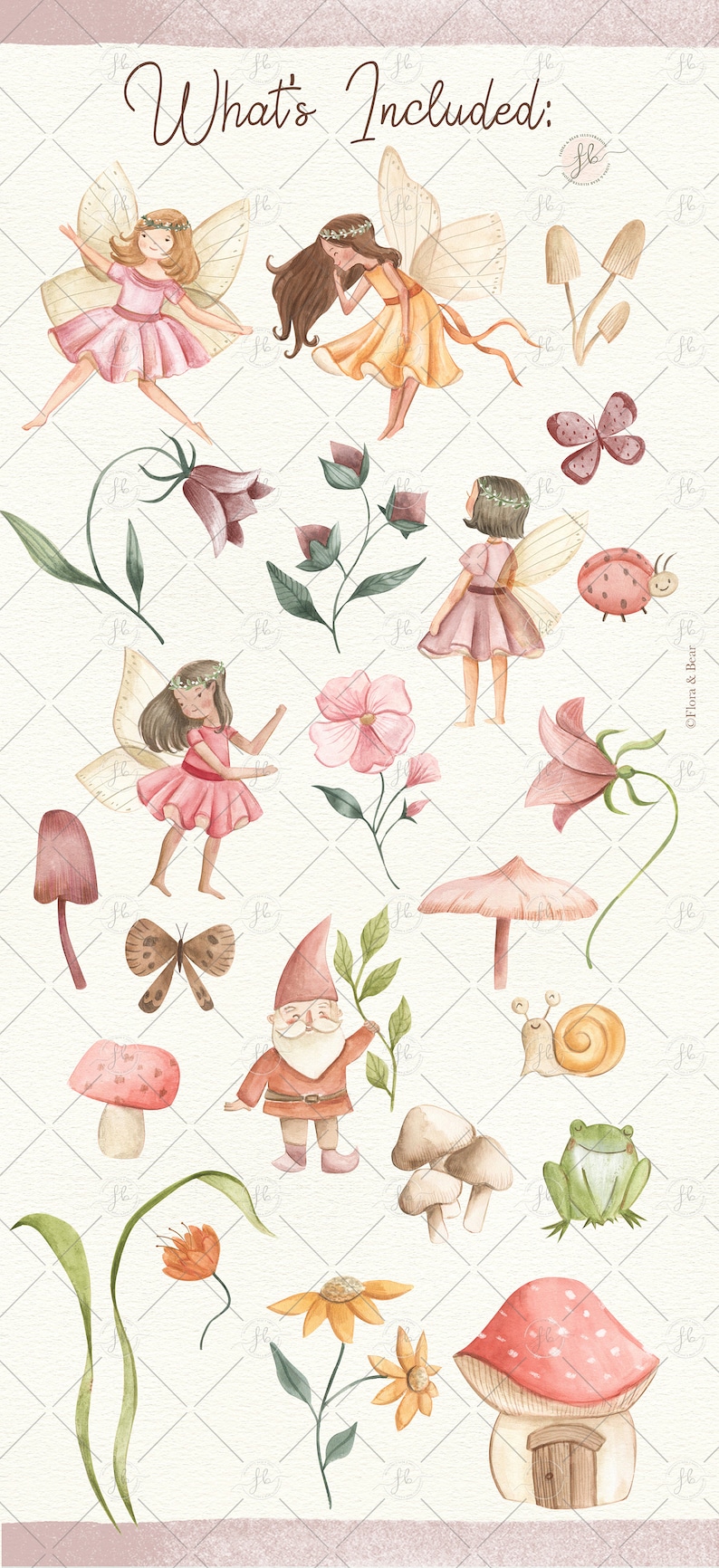 Fairy Garden Watercolor Clipart Enchanted Forest Digital Download image 2