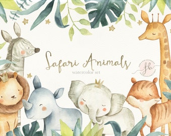 Watercolor Clipart Elephant Jungle Safari Baby Shower Nursery Art Nursery Decor Printable Art Wall Decor