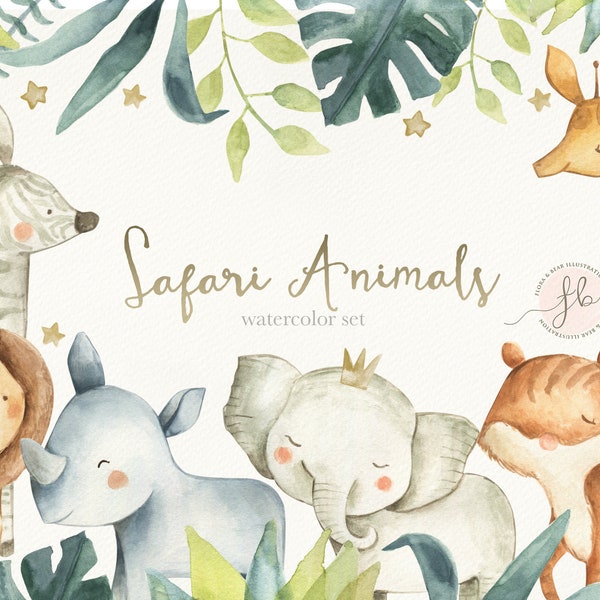 Aquarell Clipart Elefant Dschungel Safari Baby Shower Kinderzimmer Kunst Druckbare Kunst