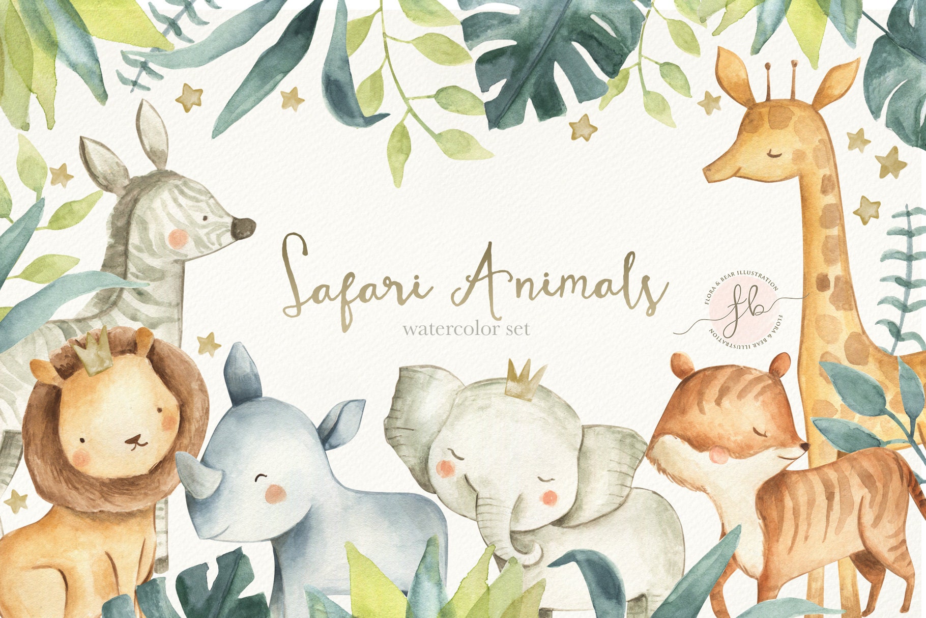 Watercolor Clipart Elephant Jungle Safari Baby Shower Nursery Etsy