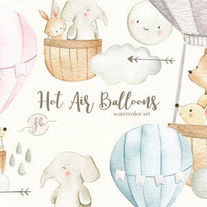 Aerostati dell'acquerello Clipart Woodland animali Download digitale vivaio arte