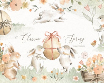 Easter Spring Watercolor Clipart Digital Download