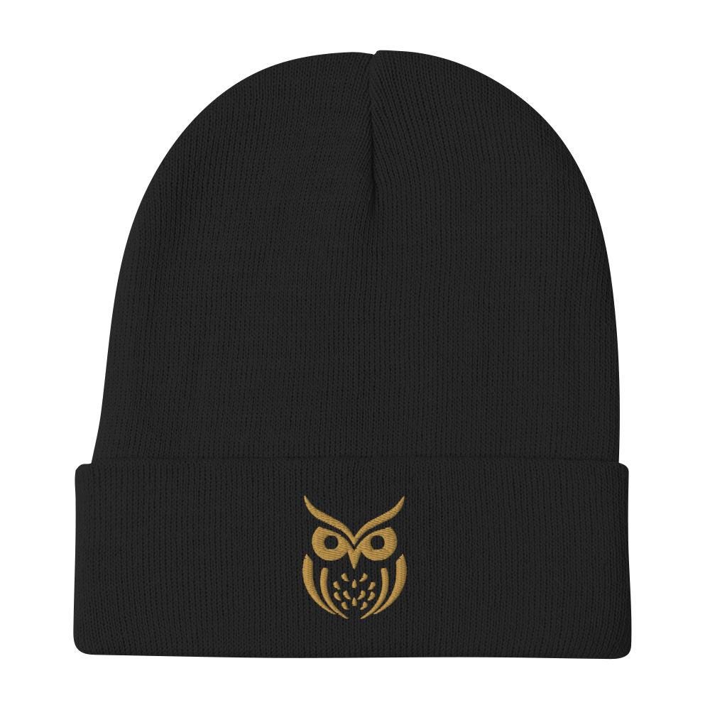 Owl Embroidered Beanie: Cotton Blend Warm Knit Hat