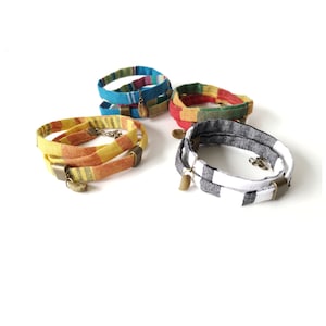 Madras fabric and coffee bean bracelet