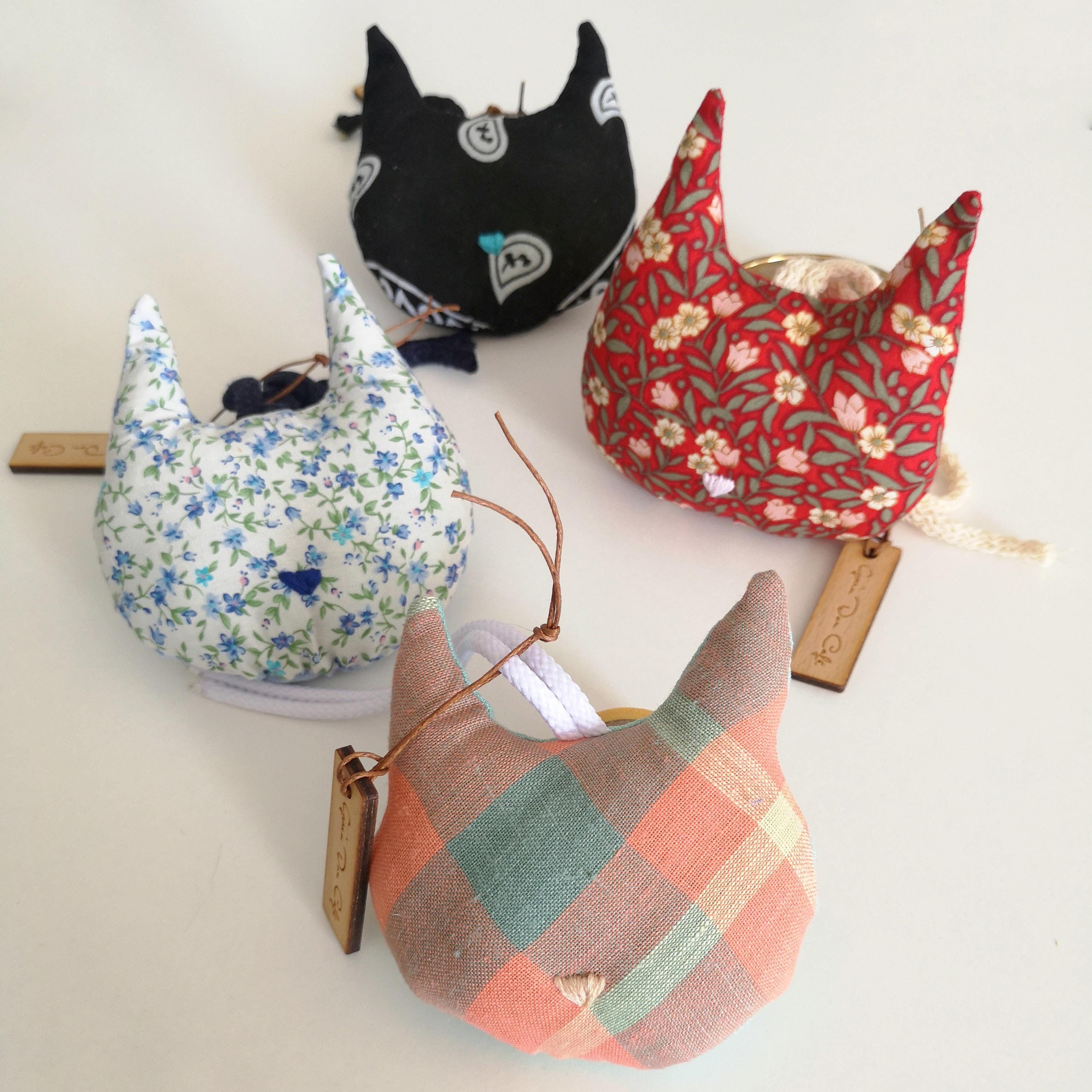 Fabric cat head pendant - decoration accessory for car rearview mirror, home, bag, key ring