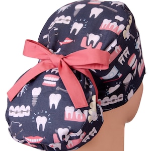 DENTIST scrub cap 100% linen, Ponytail scrub cap, Anatomy scrub hat, Surgical cap, Dentistry