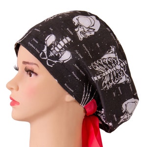 SKELETON OP-Haube Damen 100% Leinen, Euro OP-Haube, Krankenschwester Hut, Design Skelettteile