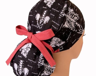 Gorro quirúrgico médico con estampado de anatomía del esqueleto, 100 % lino, para coleta.