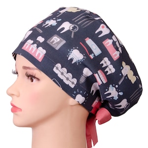 DENTIST scrub cap 100% linen, Euro scrub cap, Anatomy scrub hat, Surgical cap, Dentistry