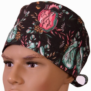 HEART FLOWER unisex scrub cap 100% linen, men&#39;s scrub cap, surgical cap, surgery hat
