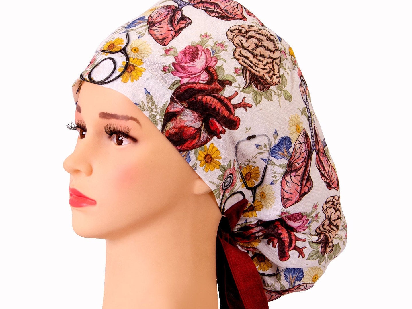 Ponytail scrub cap 100 linen Euro scrub hat with buttons Etsy