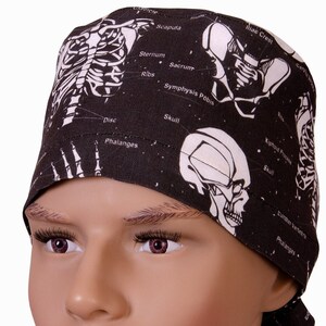 SKELETON unisex scrub cap 100% linen, men&#39;s scrub cap, surgical cap, surgery hat
