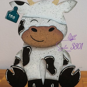 Interchangeable Animals - With seasonal hats-Laser Cut-Dairy Cow-Hand Painted-Handmade-Home Decor-Seasonal-Hats-Bows-Laser Cut Wood-Custom
