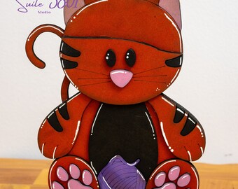 Inchangeable Animals - With seasonal hats-Laser Cut-Cat-Kitten-Hand Painted-Handmade-Home Decor-Seasonal-Hats-Bows-Laser Cut Wood-Custom