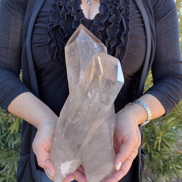 8 Lb. Clear Smoky Quartz Twin Points Cluster With Etching. All Natural Water Clear Smoky Quartz from Brazil. You get this piece!