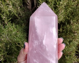 2.2 Lb Large Rose Quartz Obelisk. 6.25 Inch Polished Rose Quartz Crystal Point. Rose Quartz Generator. You get this piece!