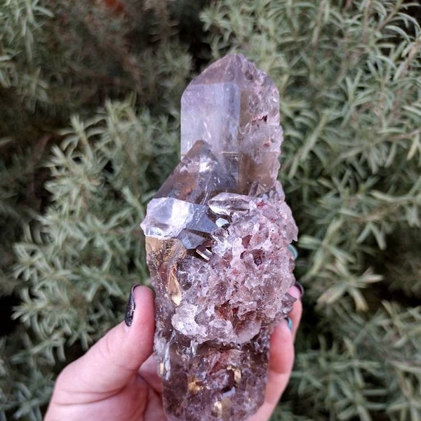 13 oz. Clear Smoky Quartz Twin Points Crystal With Etching from Brazil. You get this piece!