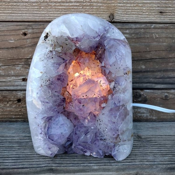 12.3 Lb Amethyst Quartz Crystal Cluster Lamp. Polished Amethyst Crystal Cluster Lamp.