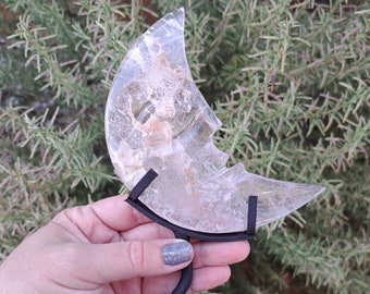 10.46 oz. Clear Quartz Crystal Moon on Metal Stand. You get this piece!