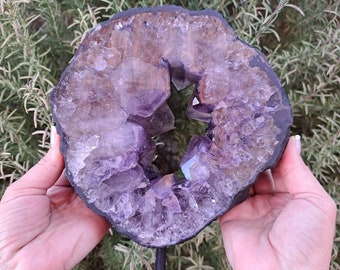 4.69 Lb Polished Amethyst Crystal Portal on Metal Stand. Amethyst Ring. Amethyst Slice. You get this piece!