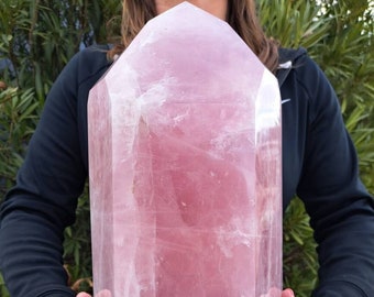 38.4 Lb. Large Rose Quartz Obelisk. 15 Inches Tall. Polished Rose Quartz Crystal Point. Rose Quartz Generator. You get this piece!