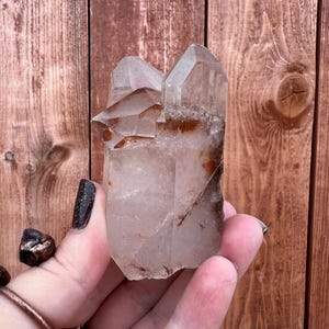 5.84 oz. Clear Interference Quartz Crystal Points Cluster with Hematite Inclusions. You get this piece!