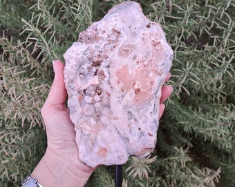 1.88 Lb Pink Amethyst Crystal on Metal Stand. Large Pink Amethyst Slice. You get this piece!