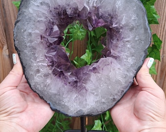 6.08 Lb Polished Amethyst Crystal Portal on Metal Stand. Amethyst Ring. Amethyst Slice. You get this piece!