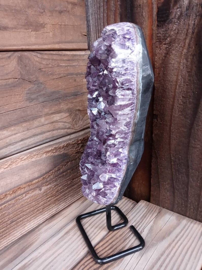 Large A Dark Amethyst Cluster Geode with Metal Display Stand. Etsy