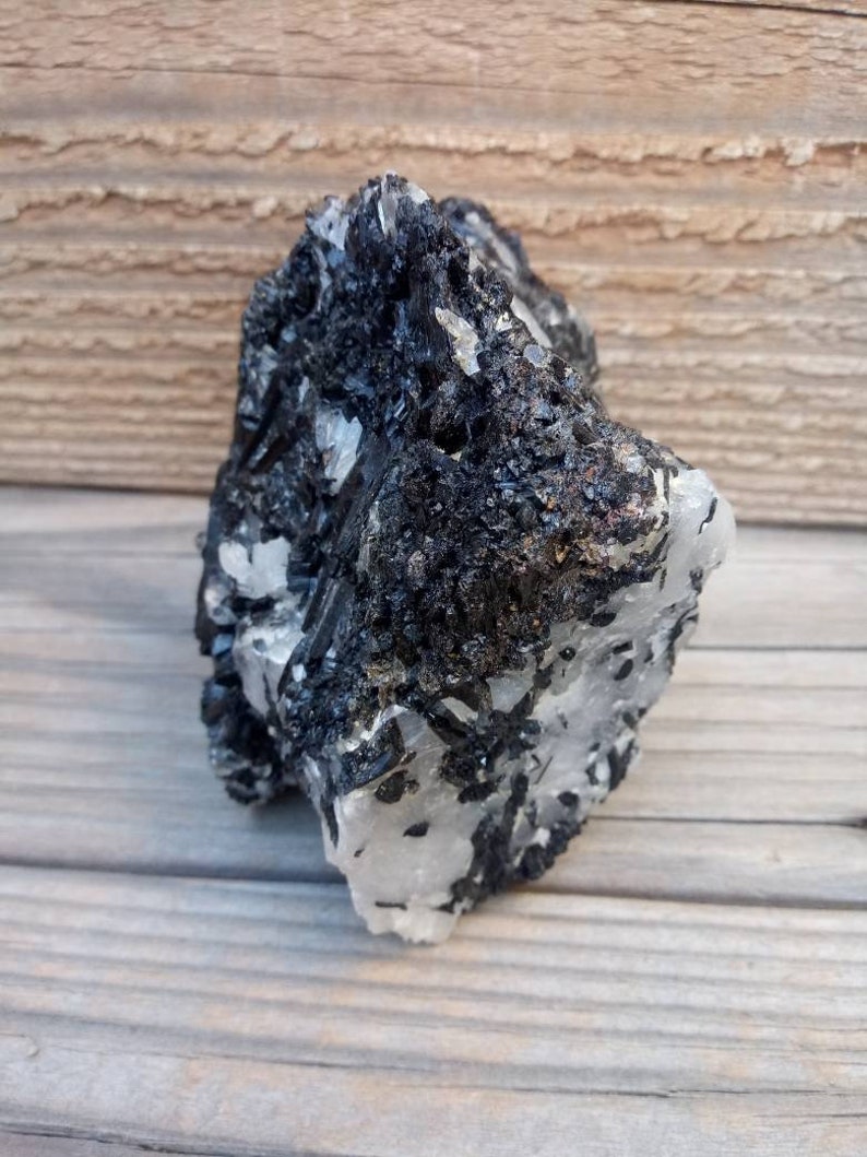 Natural Raw Black Tourmaline in Clear Quartz Crystal. Schorl | Etsy