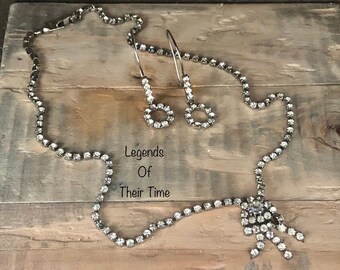 Vintage Rhinestone Necklace and Earrings Set, 1960's Custom Jewelry, Formal Wear, Evening Accessories