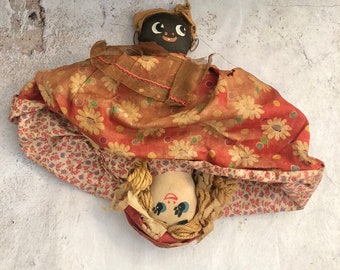 Vintage 1950s Topsy-Turvy Doll, Handmade Flip Doll, Topsy Turvy Doll