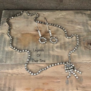 Vintage Rhinestone Necklace and Earrings Set, 1960&#39;s Custom Jewelry, Formal Wear, Evening Accessories