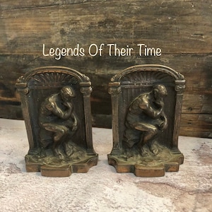 Vintage Cast Iron Bookends,  Rodin &quot;Thinker&quot; Bronze Bookends, Cast Iron Bronze, The Thinker by Auguste Rodin Bookends