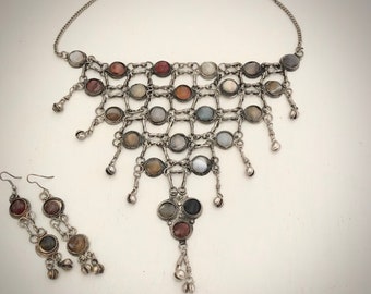 Vintage Middle Eastern Afghan Agate Necklace with Earrings, Late 60&#39;s to Early 70&#39;s - Turkmen, Torc Choker