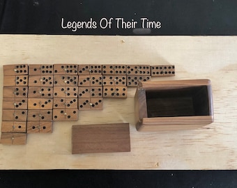 Vintage Miniatur Dominos Set aus Holz, Handgefertigte 6er Set mit Koffer