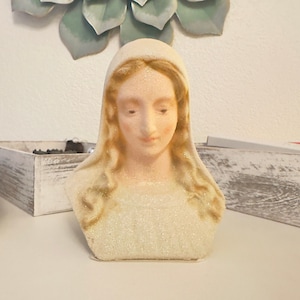 Vintage Madonna Bust: Sandy Texture Virgin Mary Decor