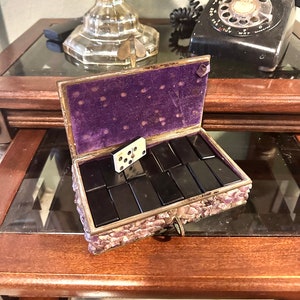 Vintage Dominoes Set: Two-Tone Spinner, Amethyst Box, Handmade in Mexico