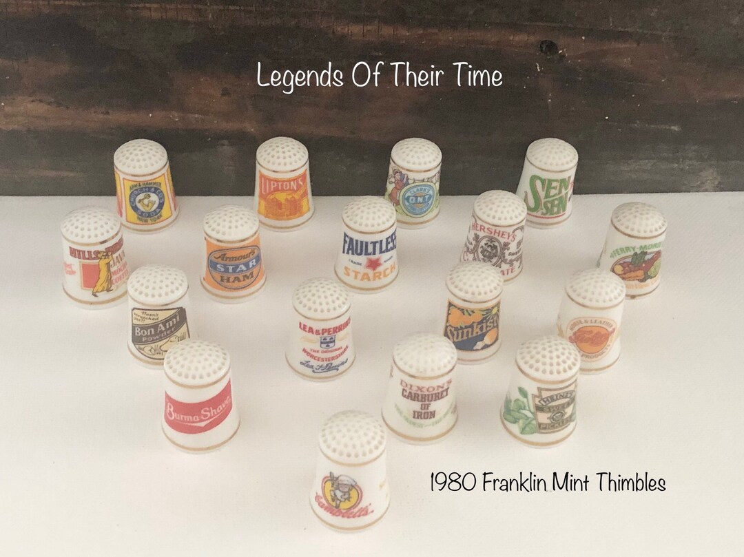 Vintage Franklin Mint Advertising Thimbles - 1980s Porcelain Set