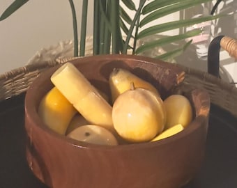 Vintage Italian Alabaster Fruit Set: 1960s Hand-Carved Stone Fruit, 8-Piece