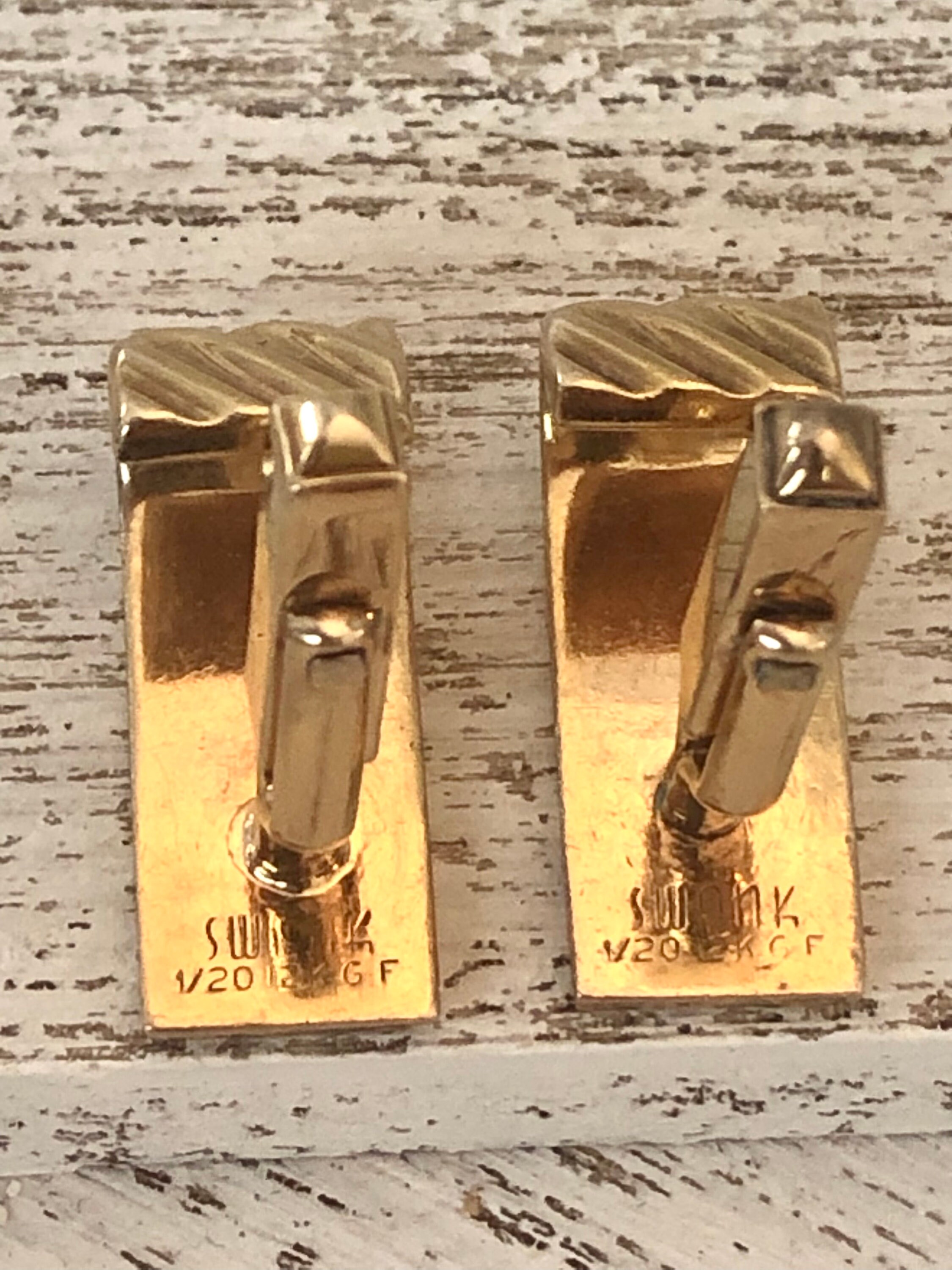 Boutons De Manchette Vintage Swank Gold Fill Années 1940 - Simili Saphir Bleu - Lot Avec Barre à Cravate