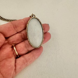 Vintage Lucky Brand Bronze Tone Pendant Necklace: White Stone, 34 in