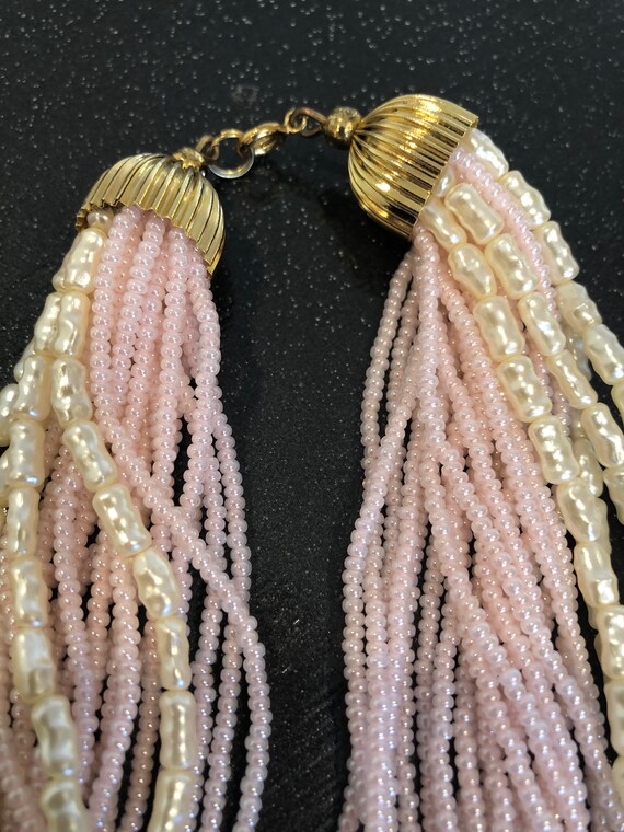 1980s  Faux Pink Pearls Choker and White Cultured… - image 3