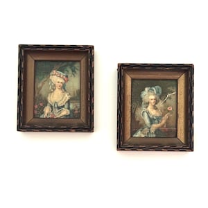 Antique Small Deep Shadow Box Frames with Original Prints (Not Paintings)