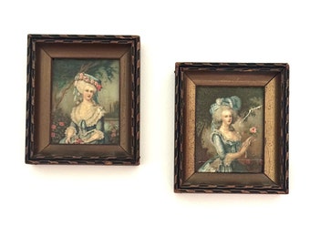 Antique Small Deep Shadow Box Frames with Original Prints (Not Paintings)