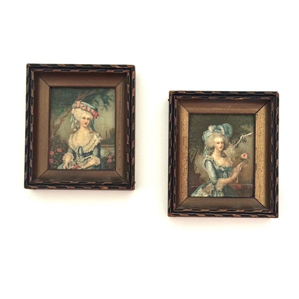 Antique Small Deep Shadow Box Frames with Original Prints (Not Paintings)