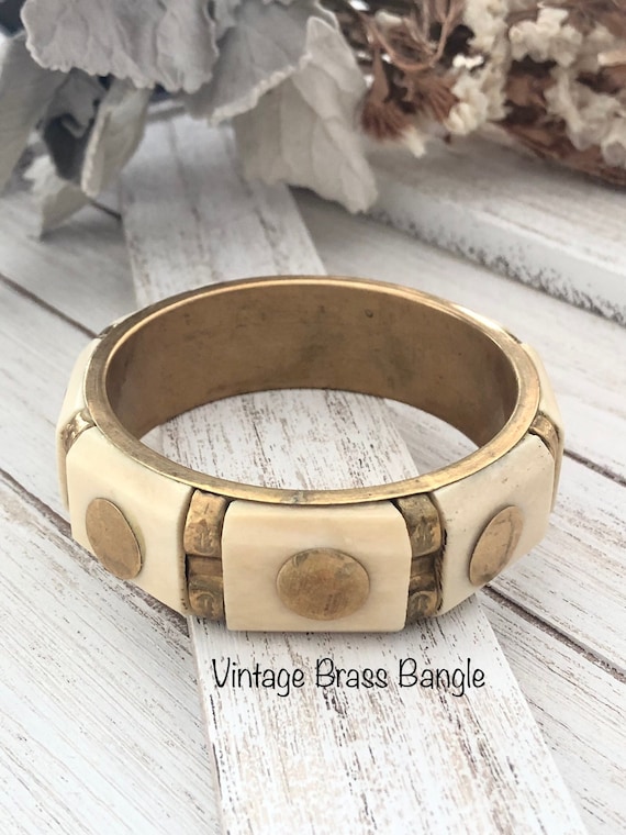 Vintage bone with brass Gem